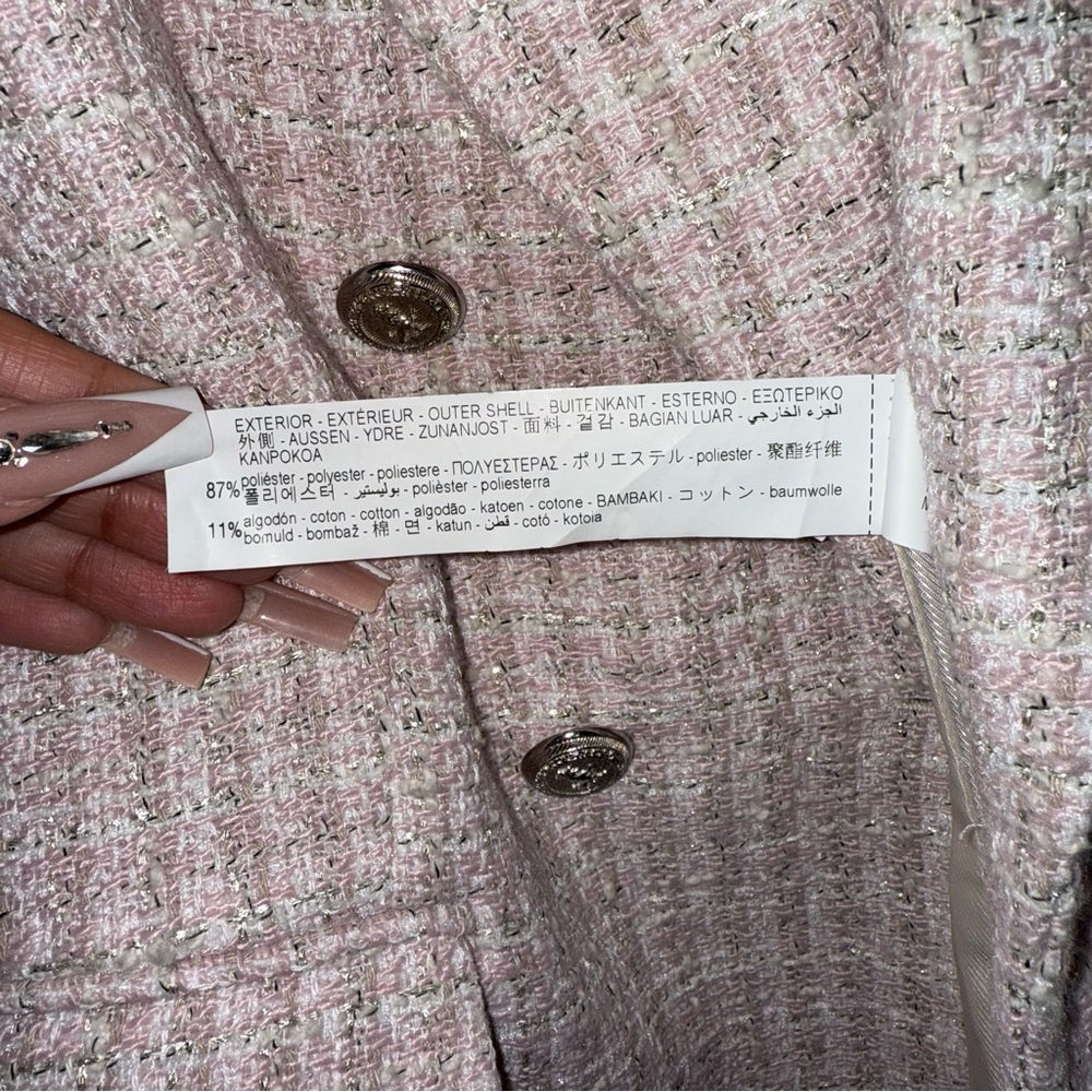 ZARA Pink Tweed Double-Breasted Blazer Jacket - Picture 15 of 17